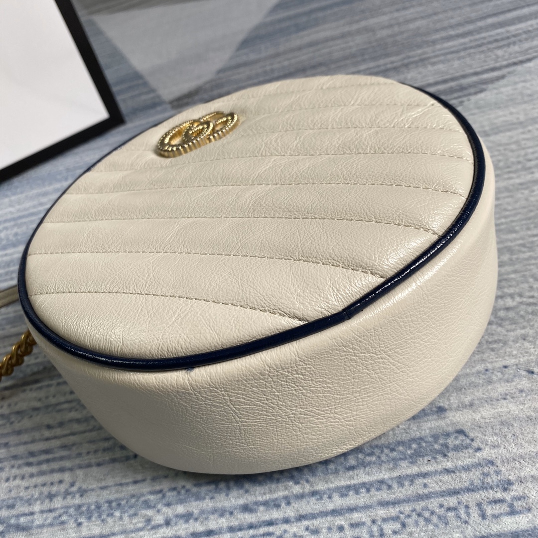 Gucci GG Marmont Mini Round Shoulder Bag 550154 White